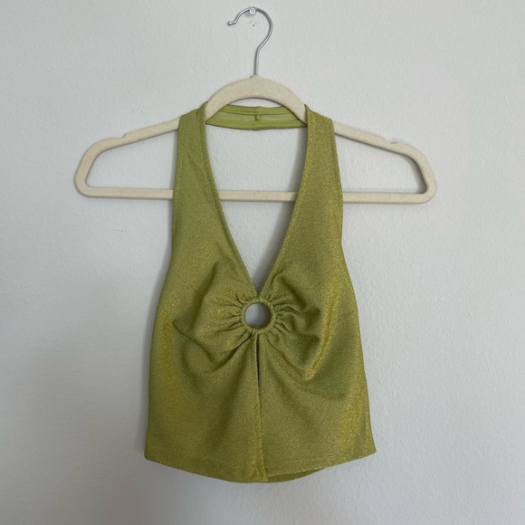 Tops - H&M Sparkly Green Halter Crop Top